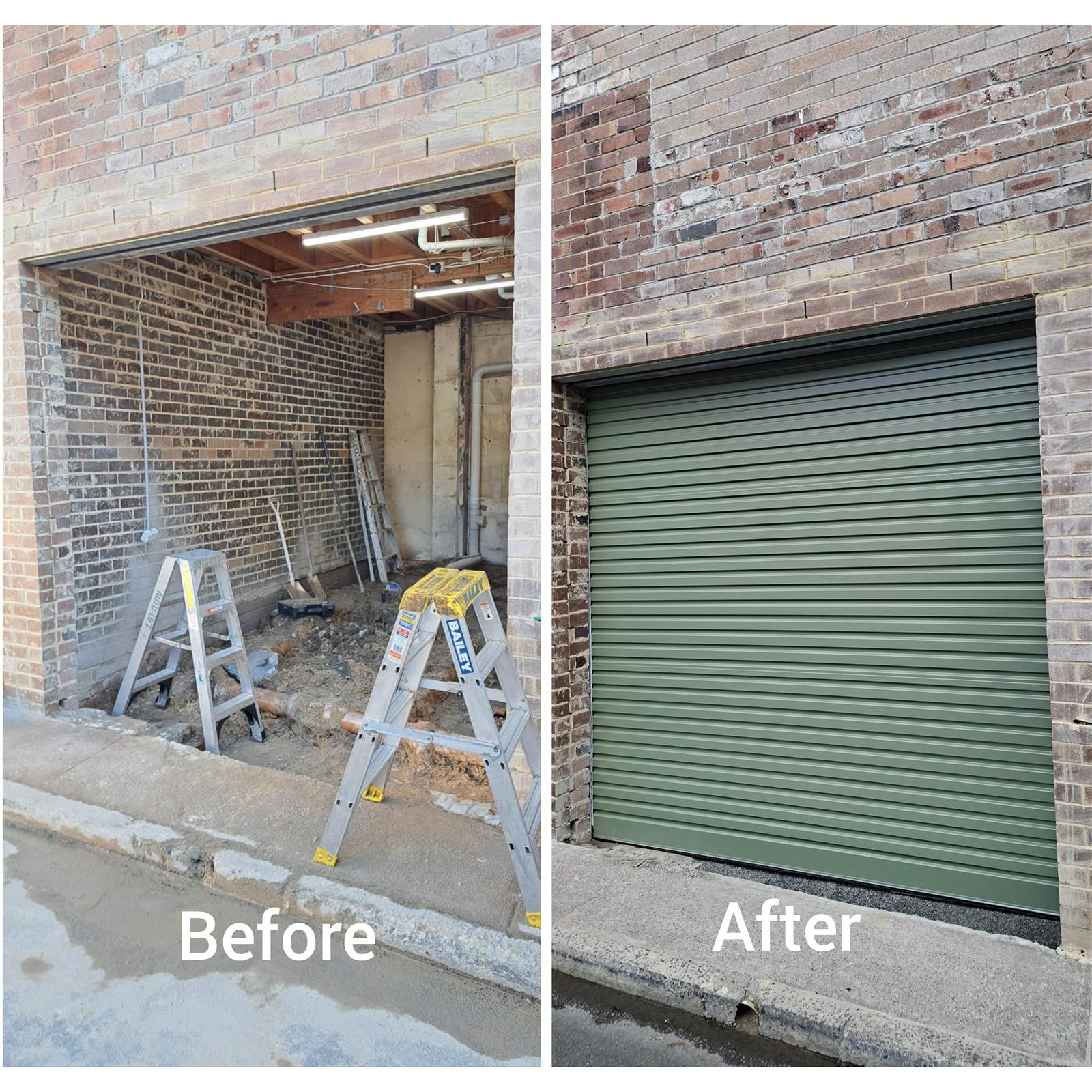 Brand new roller door installed into a brick garage opening