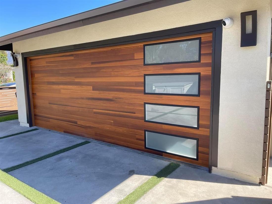 Modern garage door with security camera
